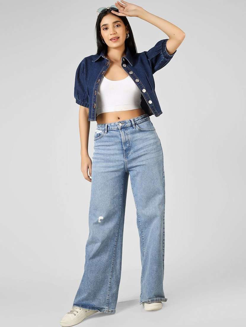 women solid blue cotton crop top - 22465913 -  Standard Image - 5