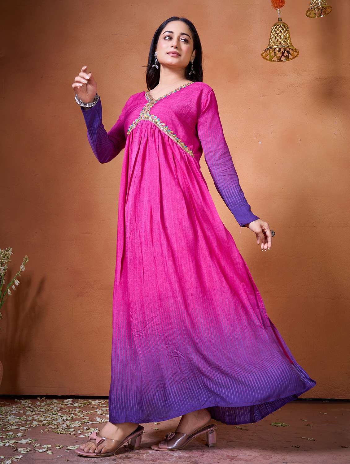 women purple silk blend fit & flare gown - 22465917 -  Standard Image - 3