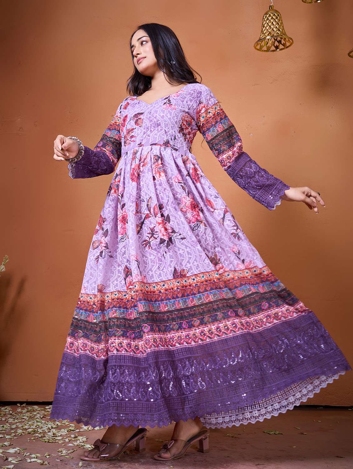 women multi colored georgette fit & flare gown - 22465918 -  Standard Image - 3