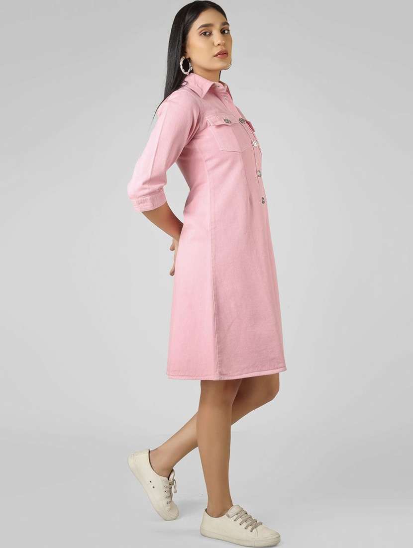 women pink cotton shirt dress - 22465920 -  Standard Image - 5