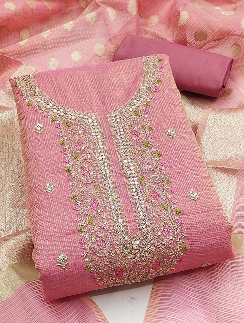 women solid with work unstitched suit set