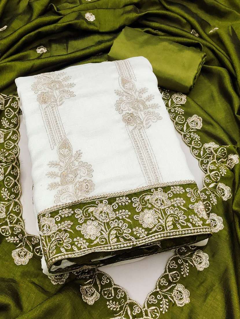 women solid with work unstitched suit set