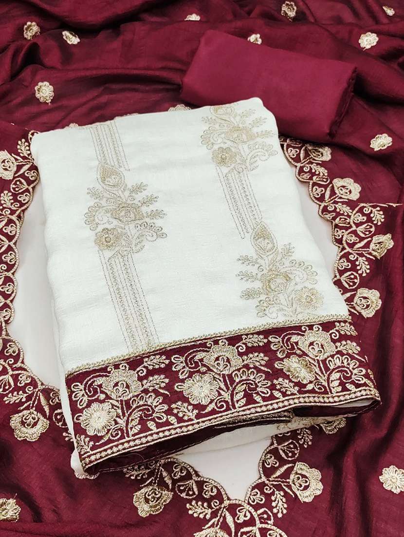 women solid with work unstitched suit set
