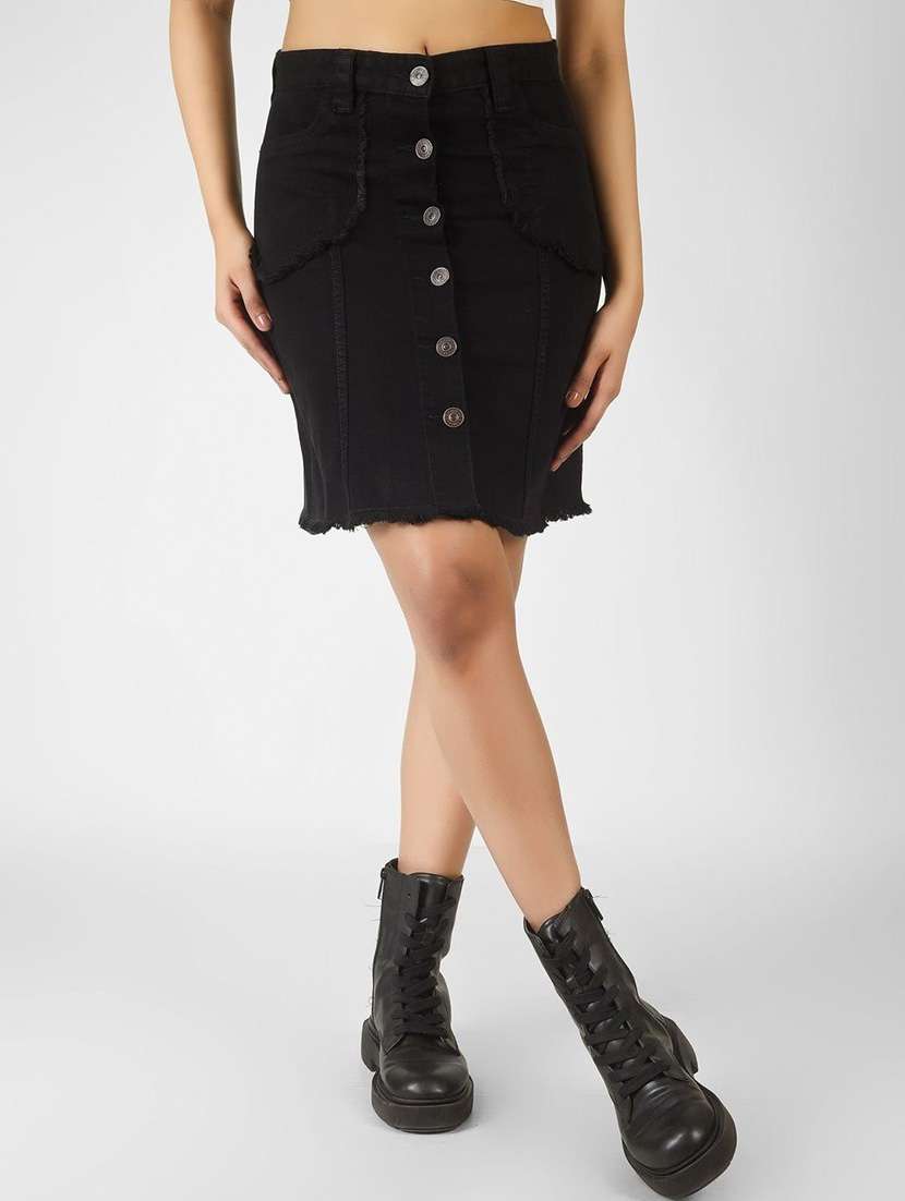 women black denim a-line skirt