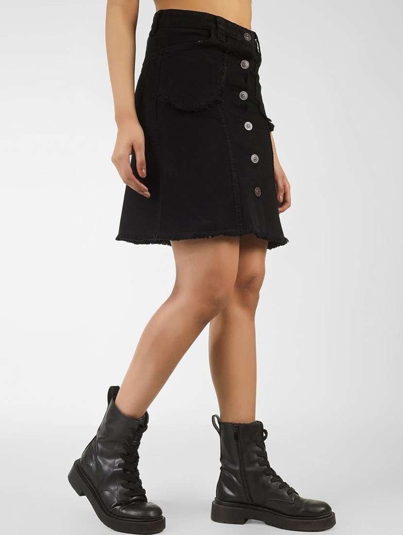 women black denim a-line skirt - 22466025 -  Standard Image - 3