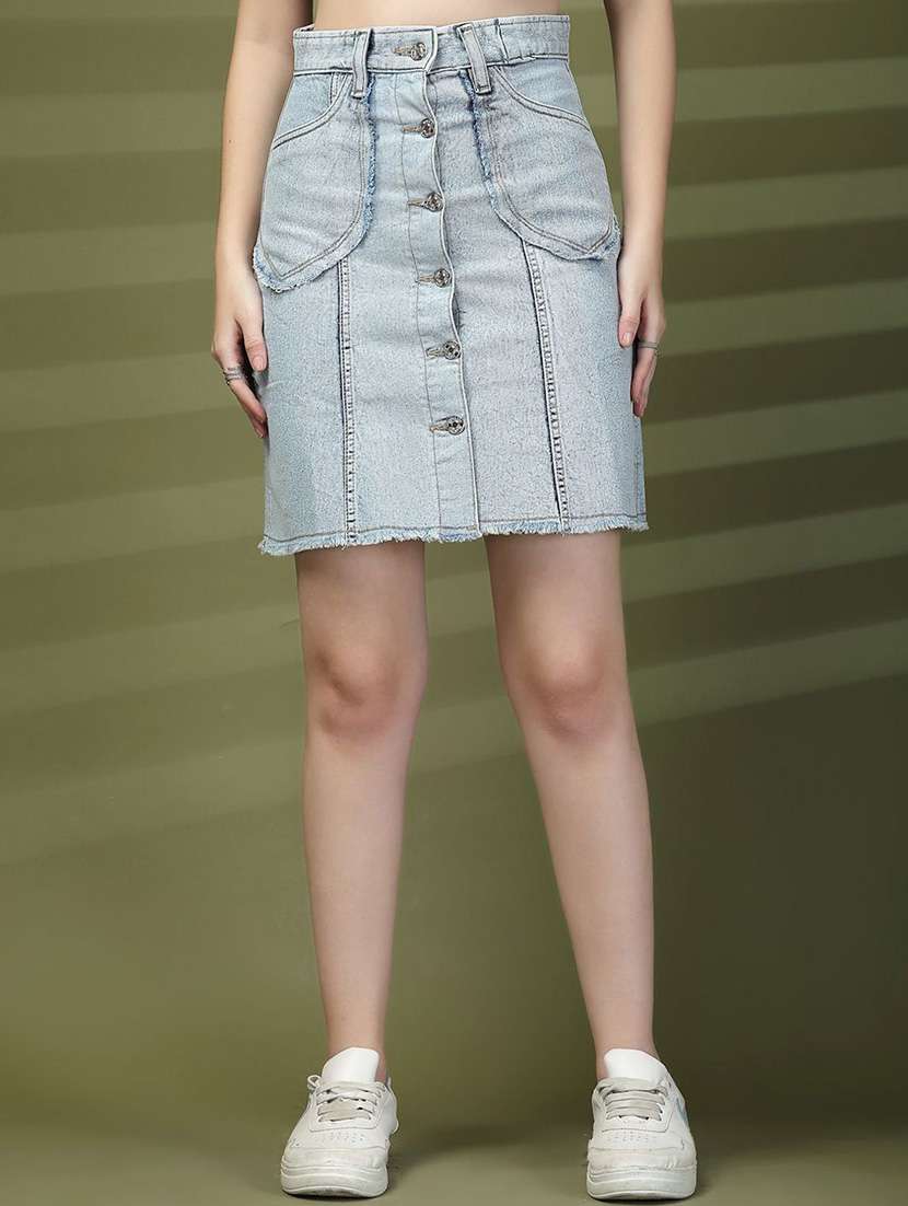 women blue denim a-line skirt