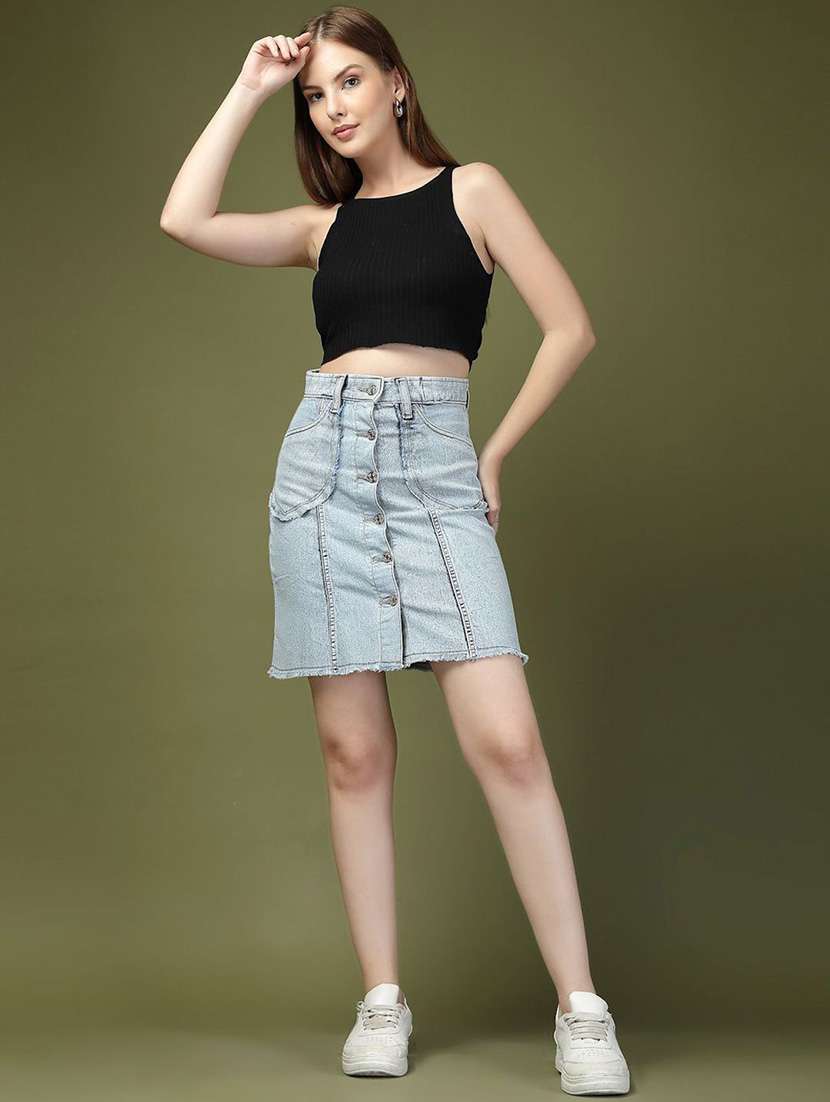 women blue denim a-line skirt - 22466027 -  Standard Image - 5