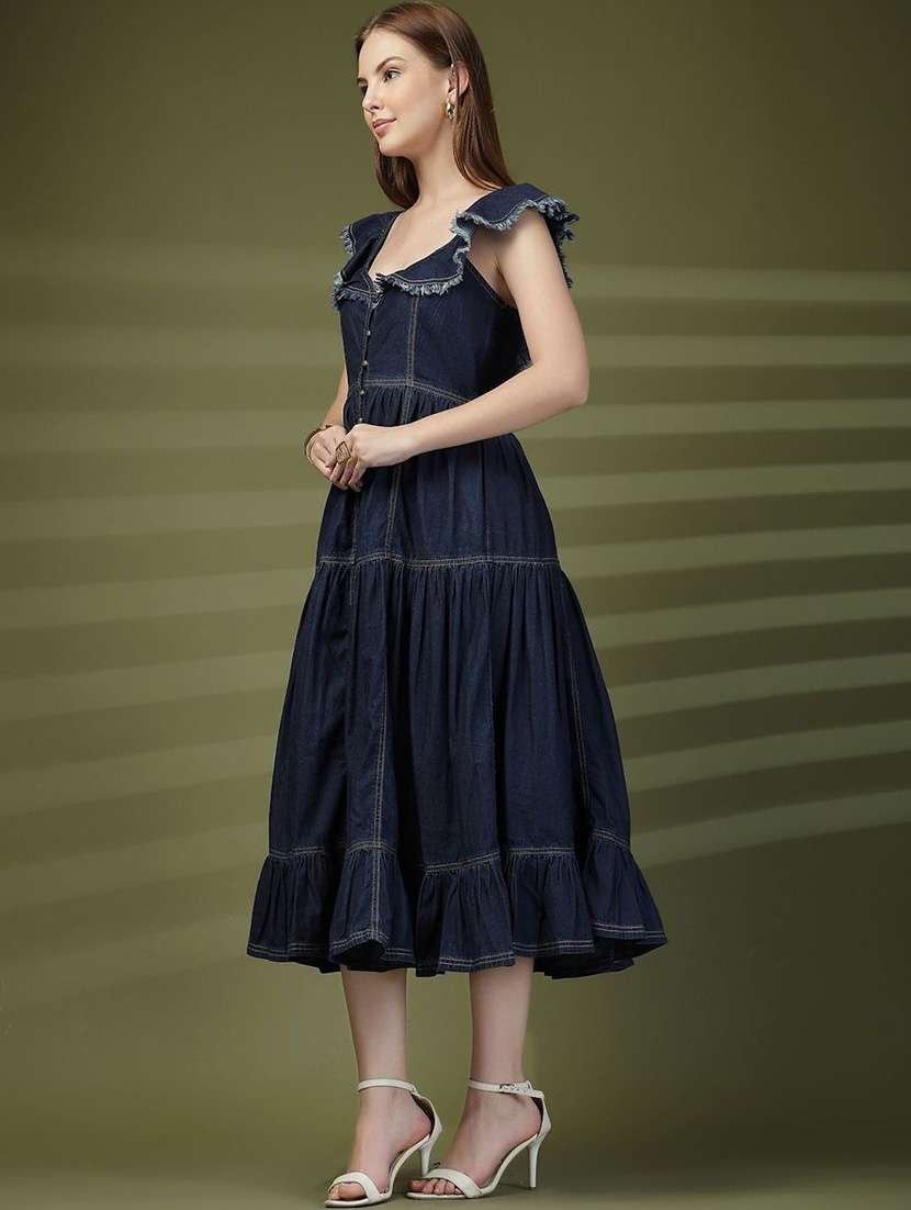 women navi blue denim fit & flare dress - 22466273 -  Standard Image - 3