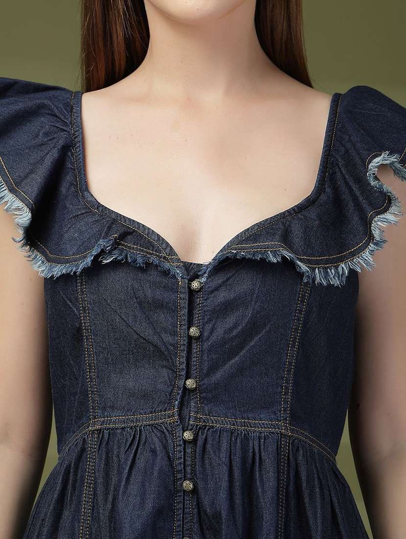 women navi blue denim fit & flare dress - 22466273 -  Standard Image - 5