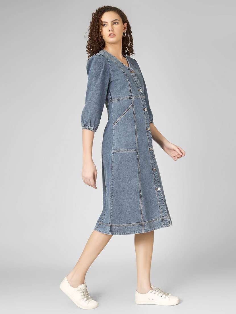 women blue denim a-line dress - 22466274 -  Standard Image - 3