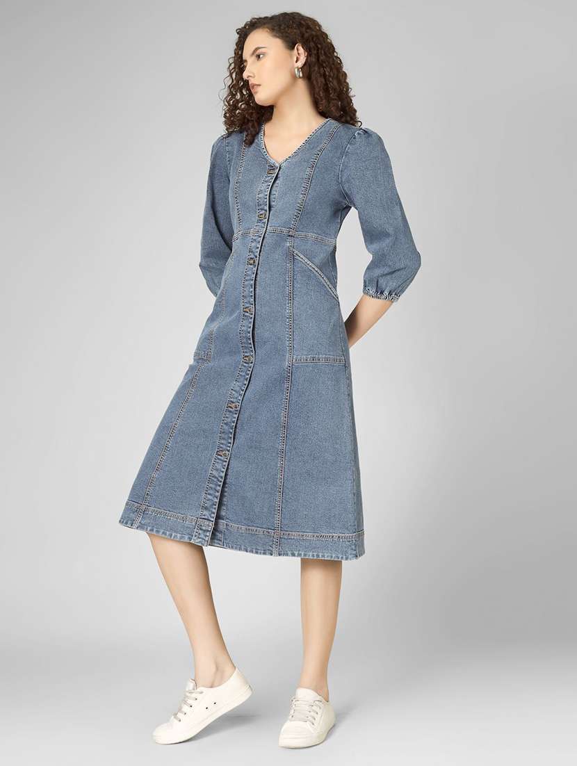 women blue denim a-line dress - 22466274 -  Standard Image - 5