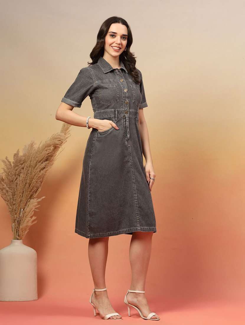 grey denim aline dress - 22466278 -  Standard Image - 3