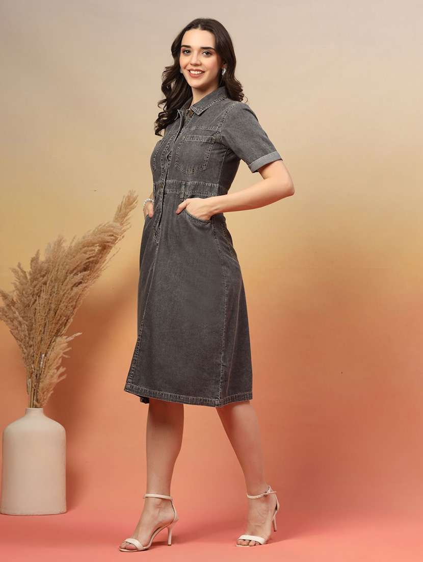 grey denim aline dress - 22466278 -  Standard Image - 5