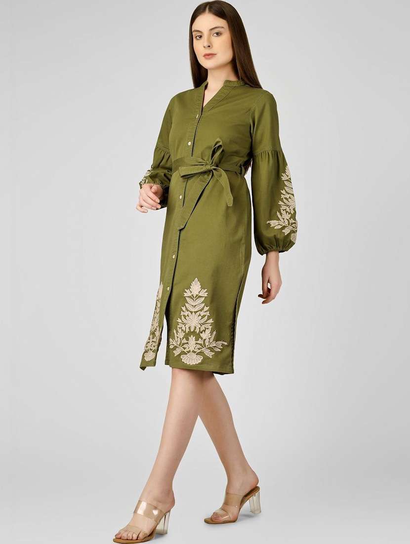 women olive cotton shirt dress - 22466279 -  Standard Image - 3