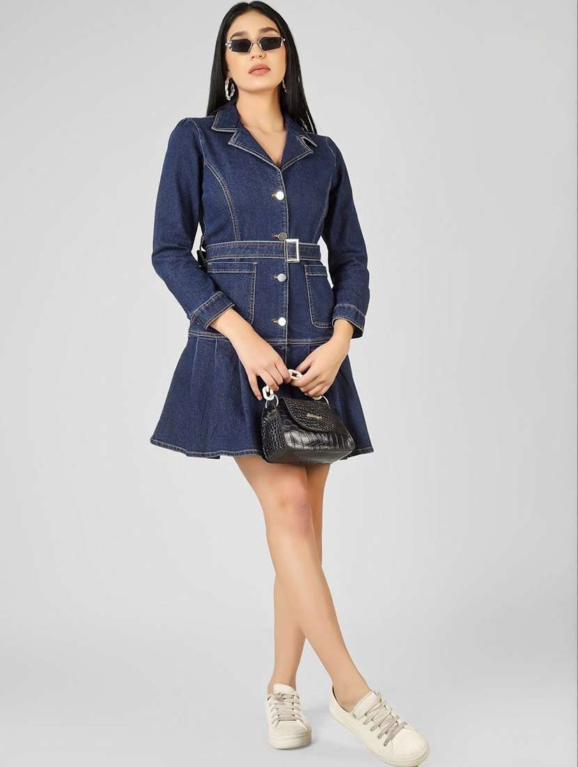 navy blue cotton fit & flare dress