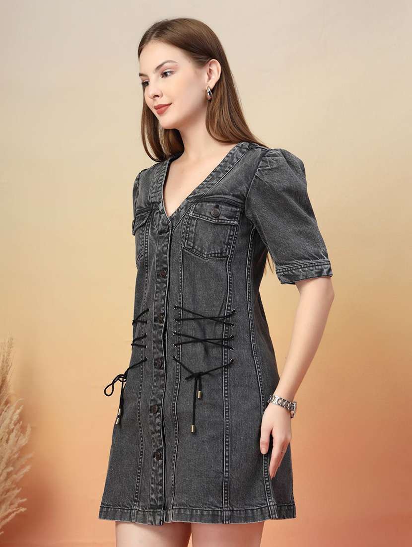 Women Grey Cotton A-line Dress - 22466284 -  Standard Image - 3