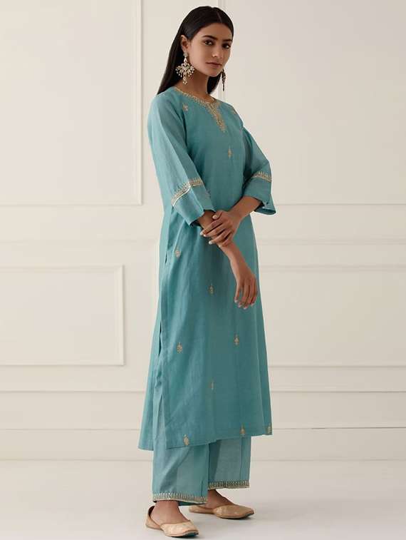 women blue kurta dupatta set - 22466303 -  Standard Image - 3