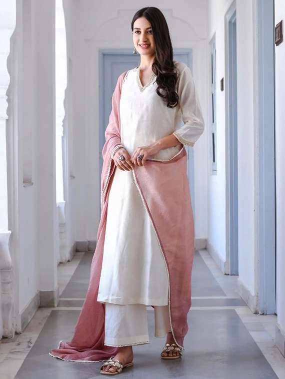 women self design cream kurta dupatta set - 22466312 -  Standard Image - 3