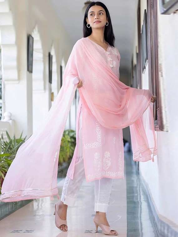 women pink kurta dupatta set - 22466328 -  Standard Image - 3
