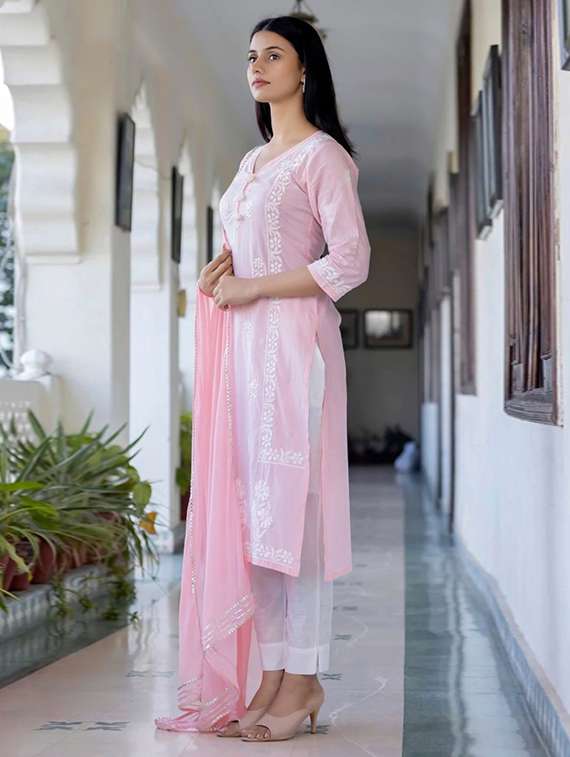 women pink kurta dupatta set - 22466328 -  Standard Image - 5