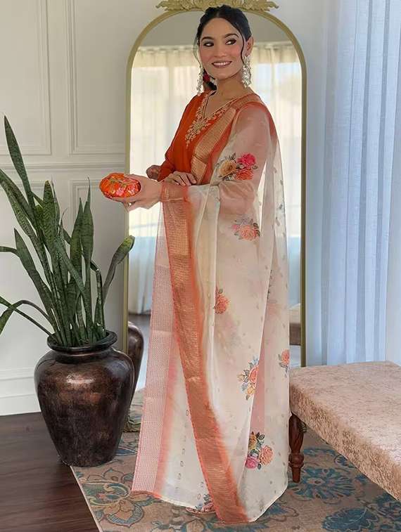 women orange kurta dupatta set - 22466333 -  Standard Image - 5