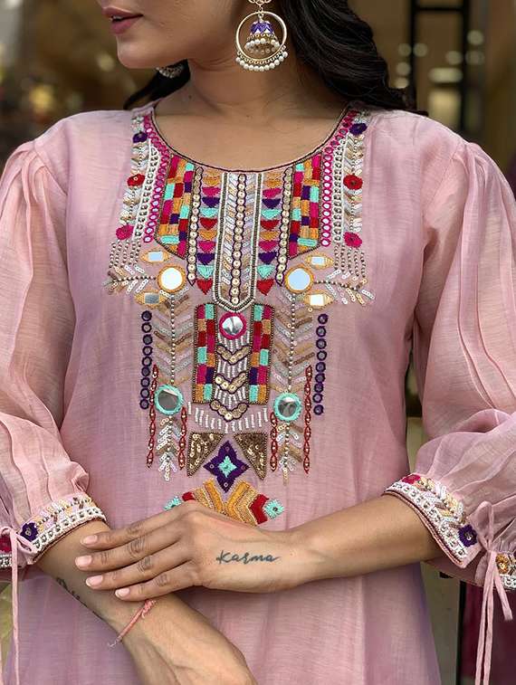 women self design  pink kurta dupatta set - 22466341 -  Standard Image - 5