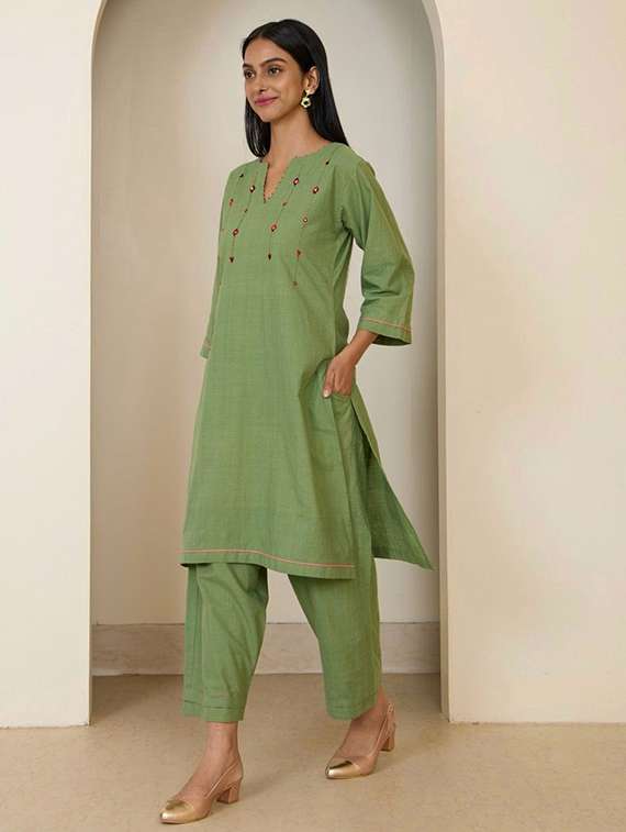 women green  self design kurta dupatta set - 22466345 -  Standard Image - 5