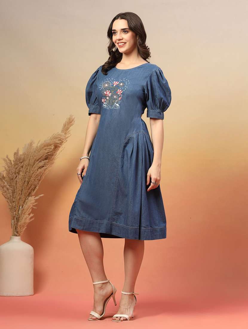 women blue denim fit & flare dress - 22466348 -  Standard Image - 3