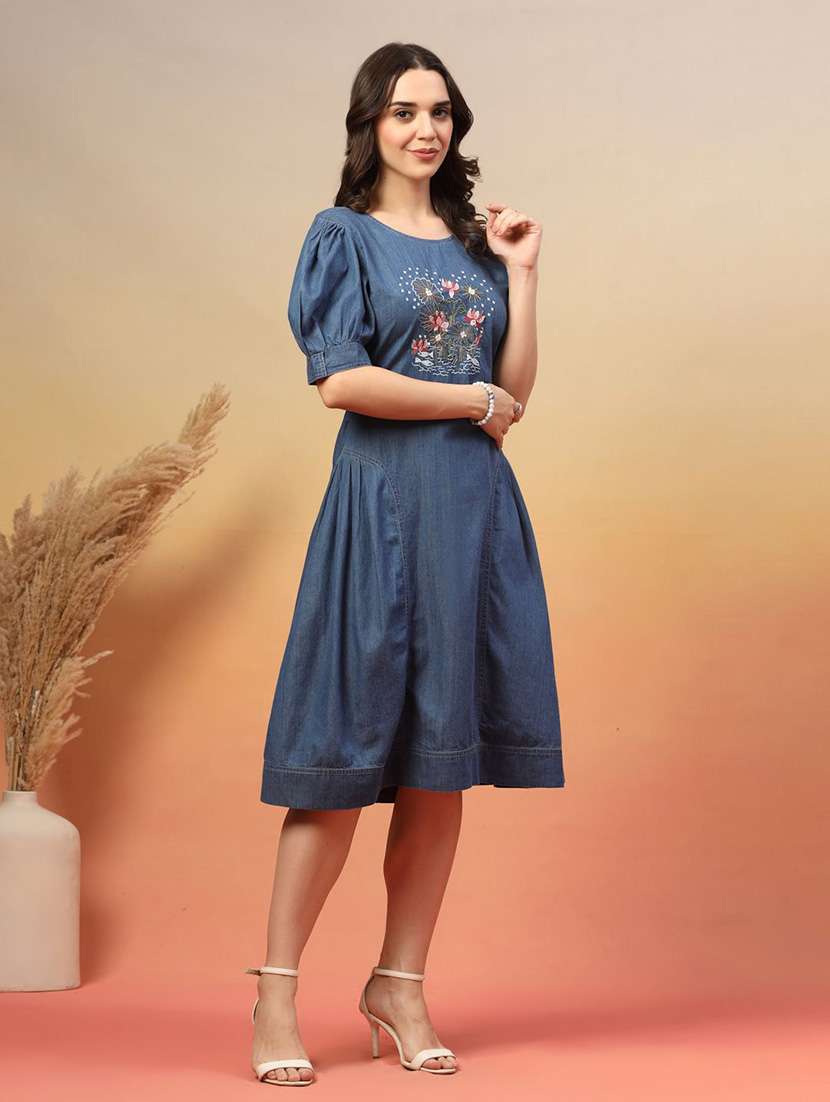 women blue denim fit & flare dress - 22466348 -  Standard Image - 5