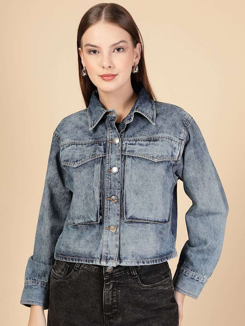 women blue denim denim jacket