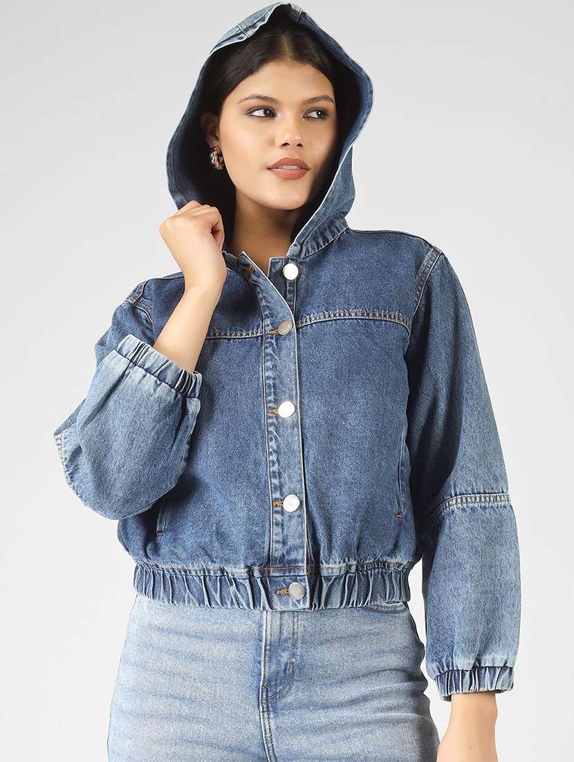 women blue denim denim jacket