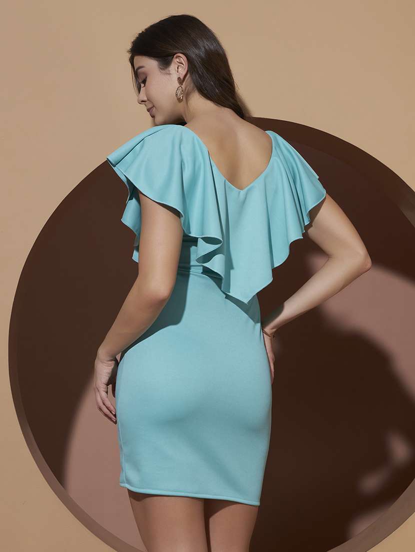 women aqua blue lycra blend bodycon dress - 22466404 -  Standard Image - 3