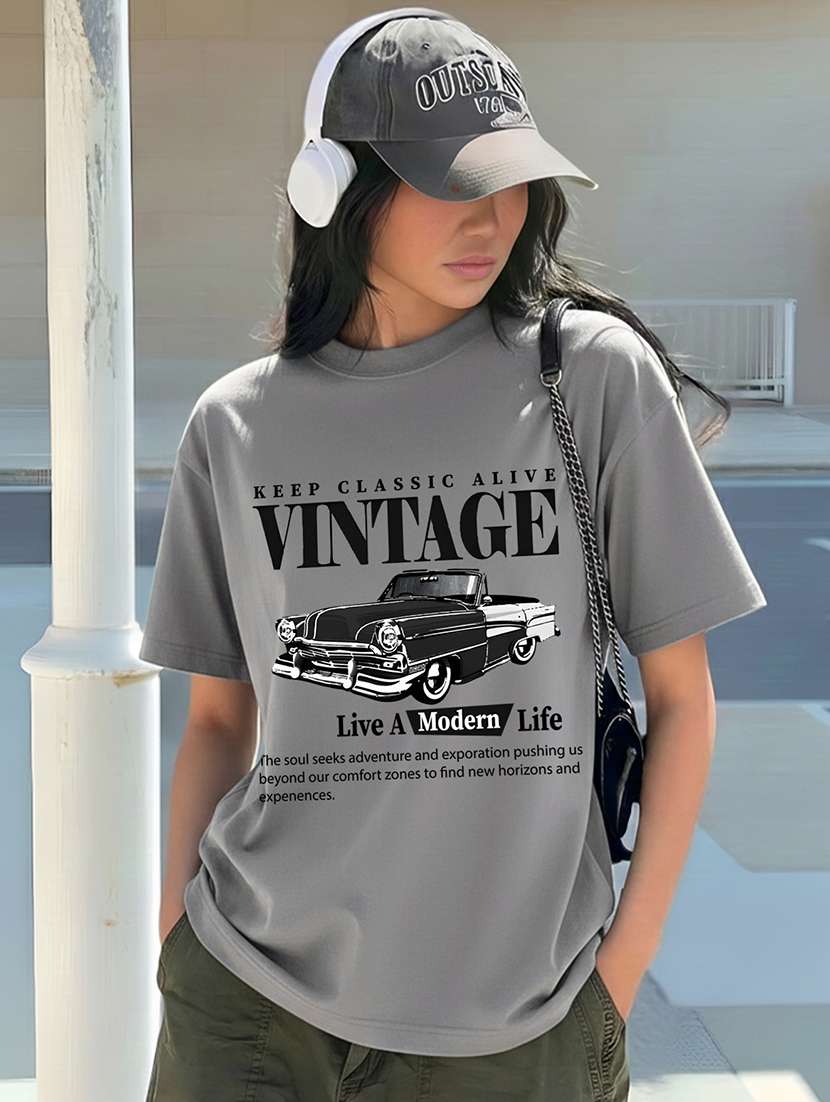 women printed short sleeve oversized t-shirt
