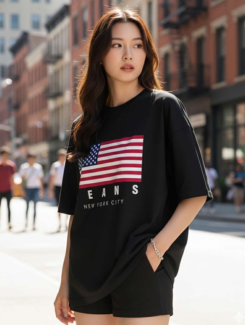 women printed short sleeve oversized t-shirt