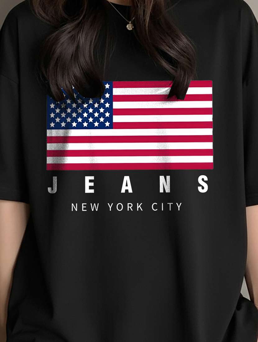 Women Printed Short Sleeve Oversized T-shirt - 22466803 -  Standard Image - 3