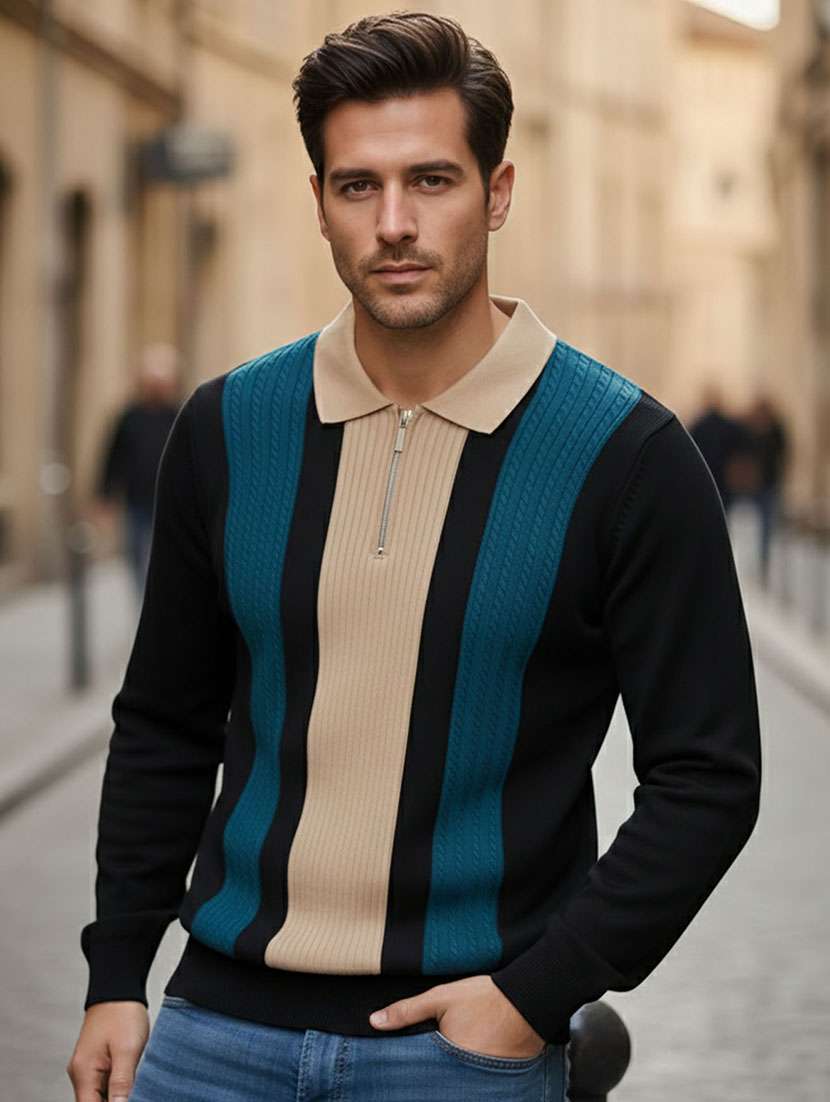men color block long sleeve regular fit polo t-shirt