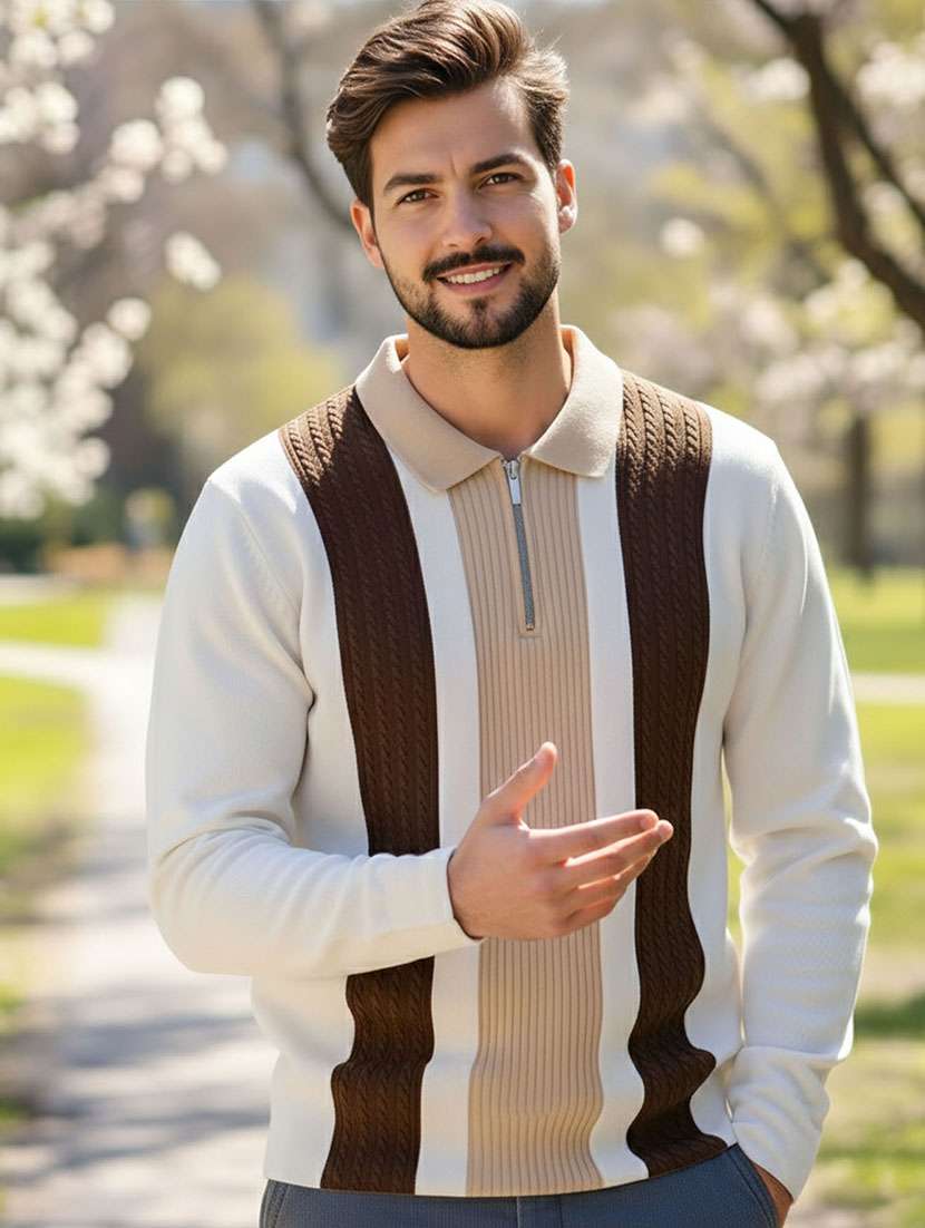men color block long sleeve regular fit polo t-shirt