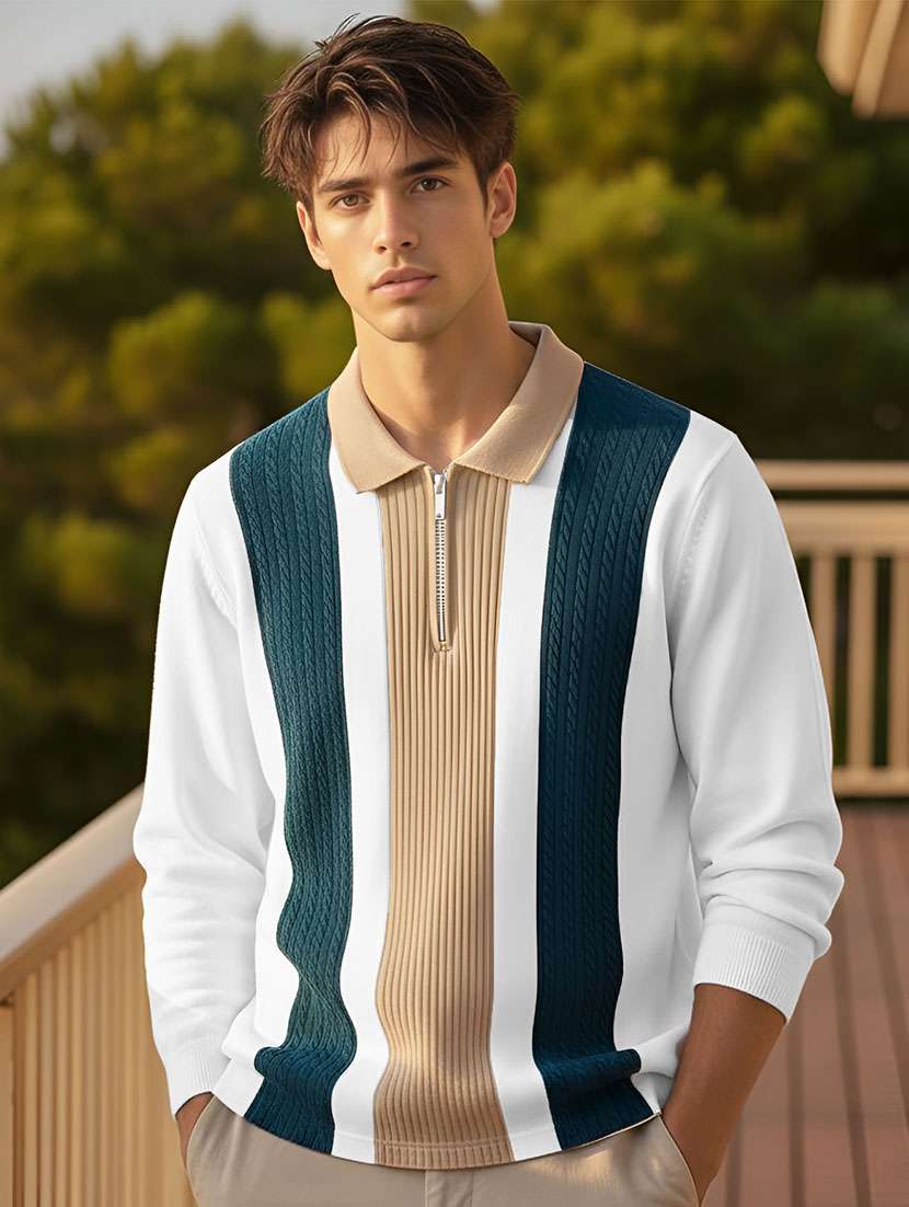 men color block long sleeve regular fit polo t-shirt