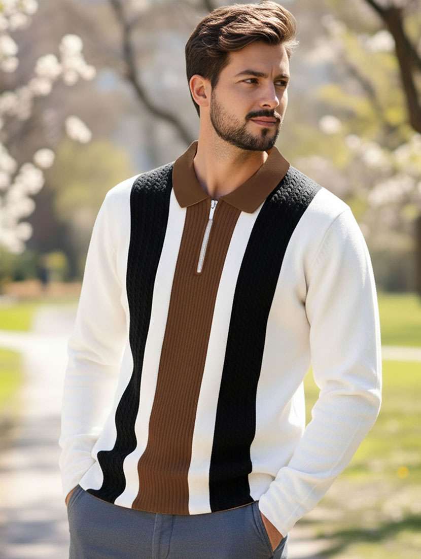 men color block long sleeve regular fit polo t-shirt