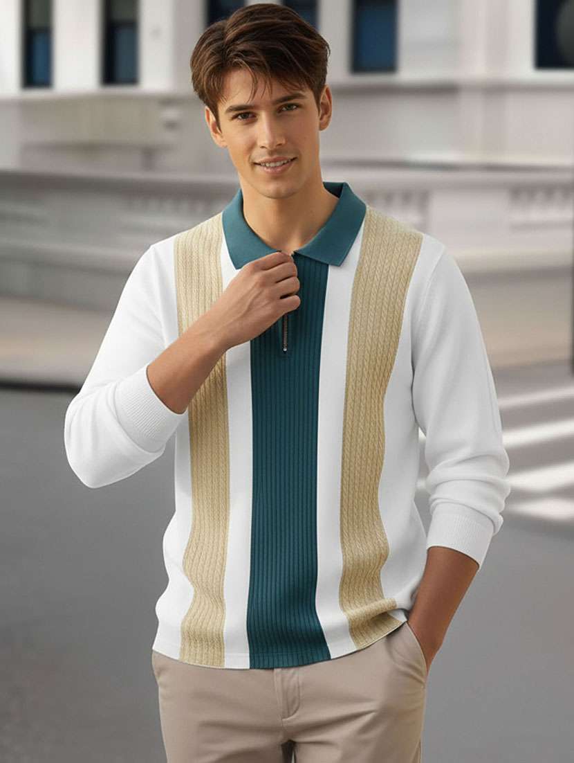men color block long sleeve regular fit polo t-shirt