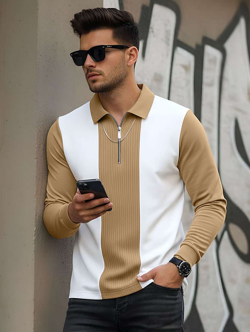 men color block long sleeve regular fit polo t-shirt