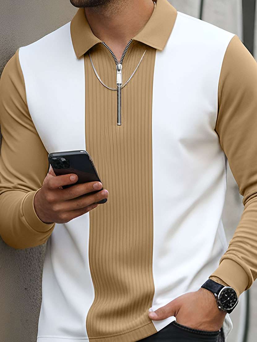men color block long sleeve regular fit polo t-shirt - 22467142 -  Standard Image - 3