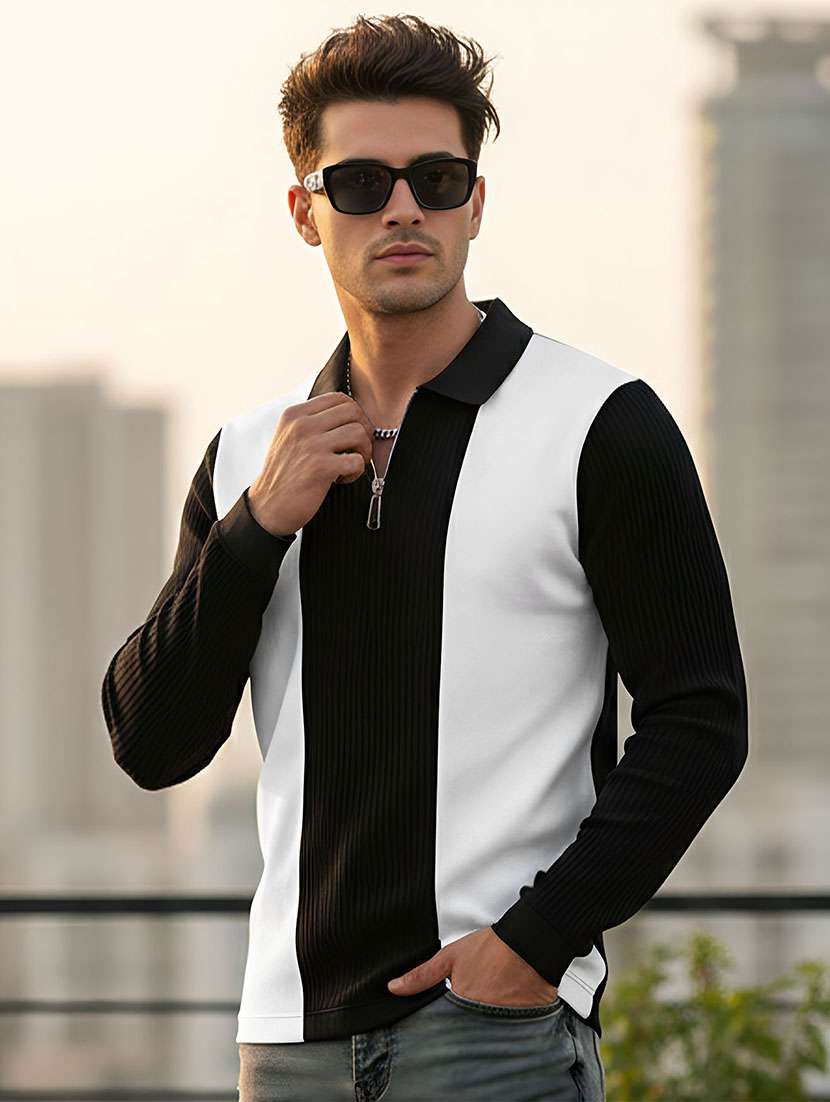 men color block long sleeve regular fit polo t-shirt