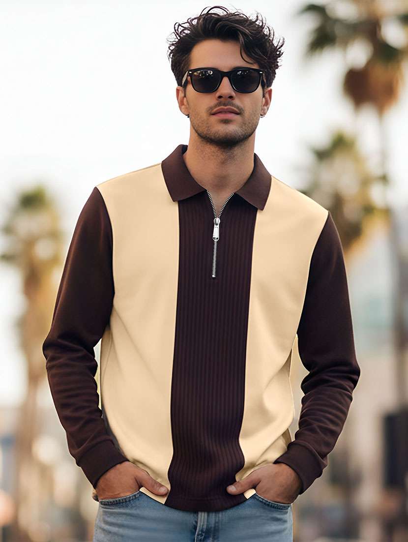 men color block long sleeve regular fit polo t-shirt
