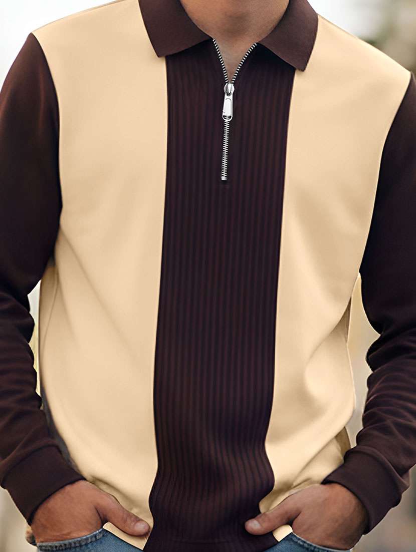 men color block long sleeve regular fit polo t-shirt - 22467144 -  Standard Image - 3