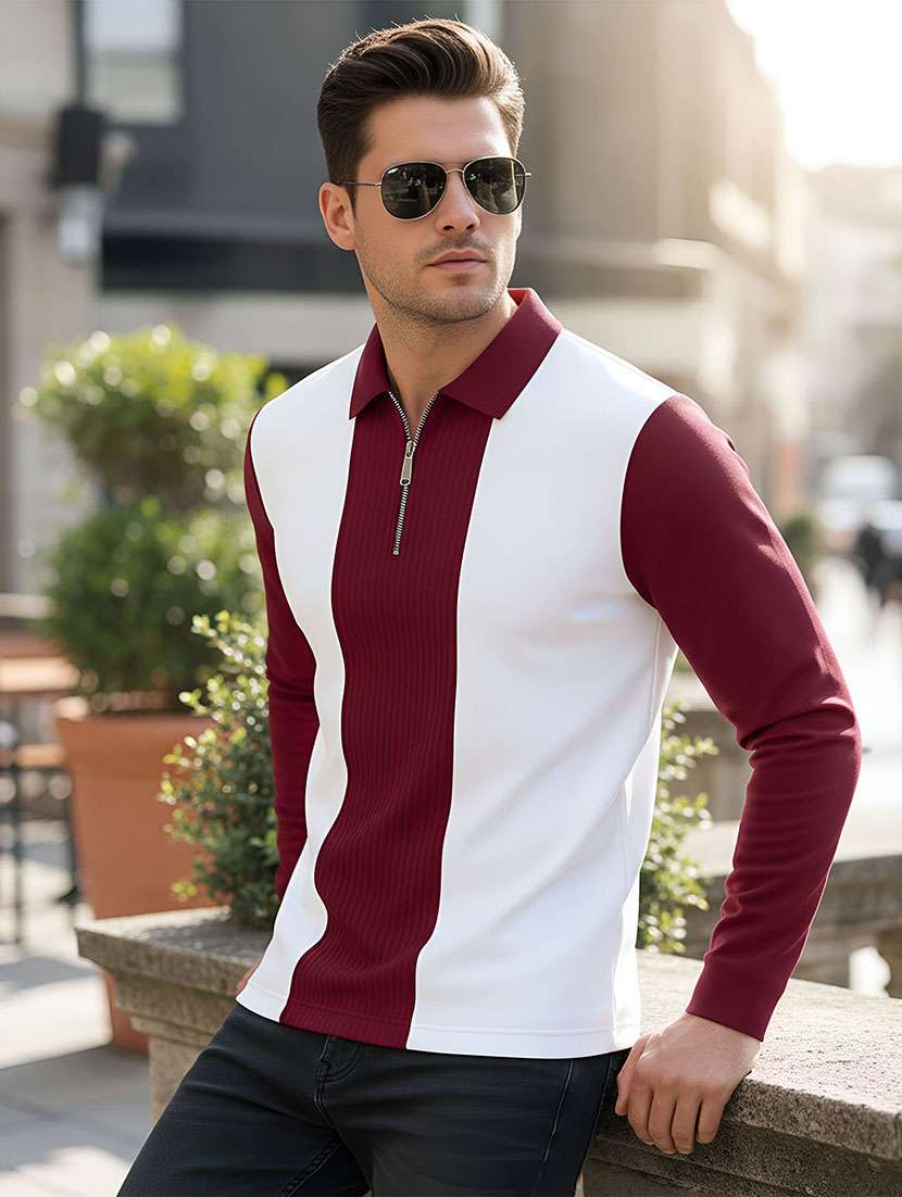 men color block long sleeve regular fit polo t-shirt