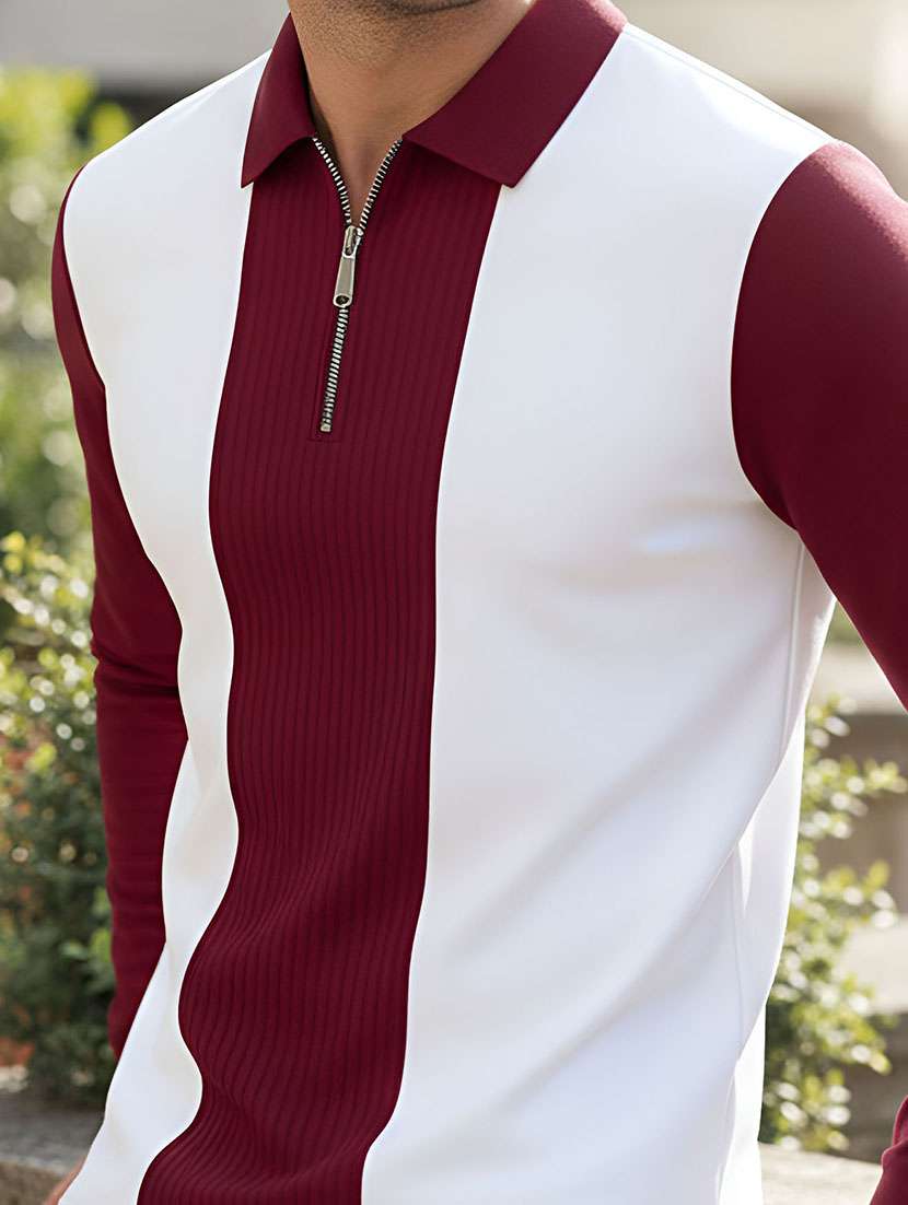 men color block long sleeve regular fit polo t-shirt - 22467146 -  Standard Image - 3
