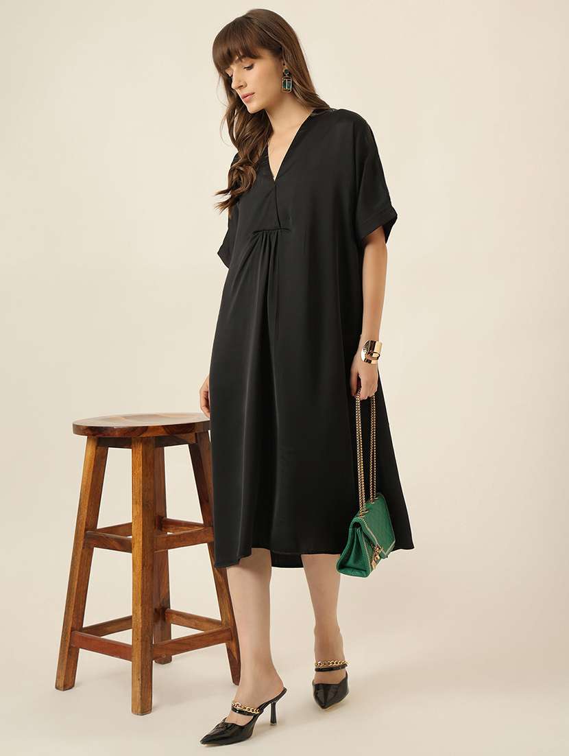 women solid short sleeve a-line dress