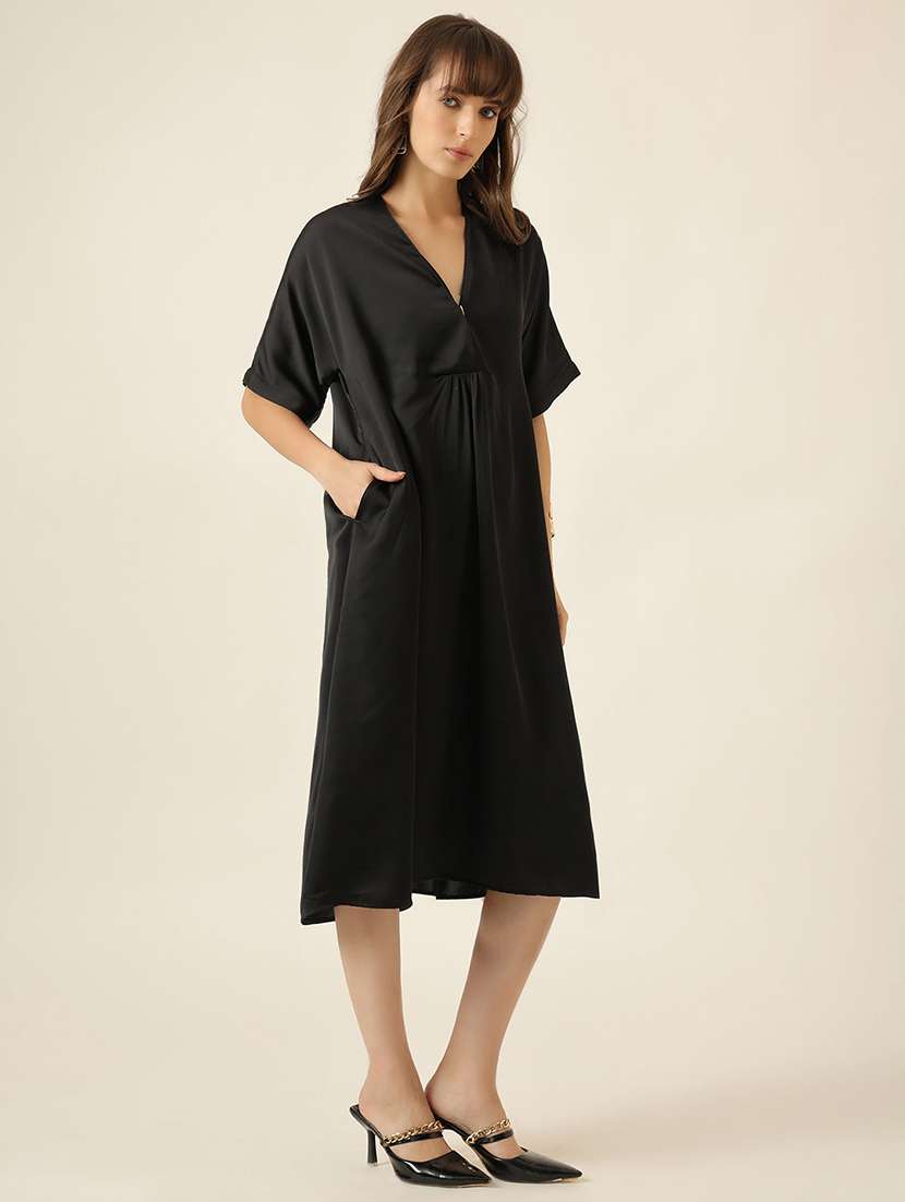 women solid short sleeve a-line dress - 22467469 -  Standard Image - 3