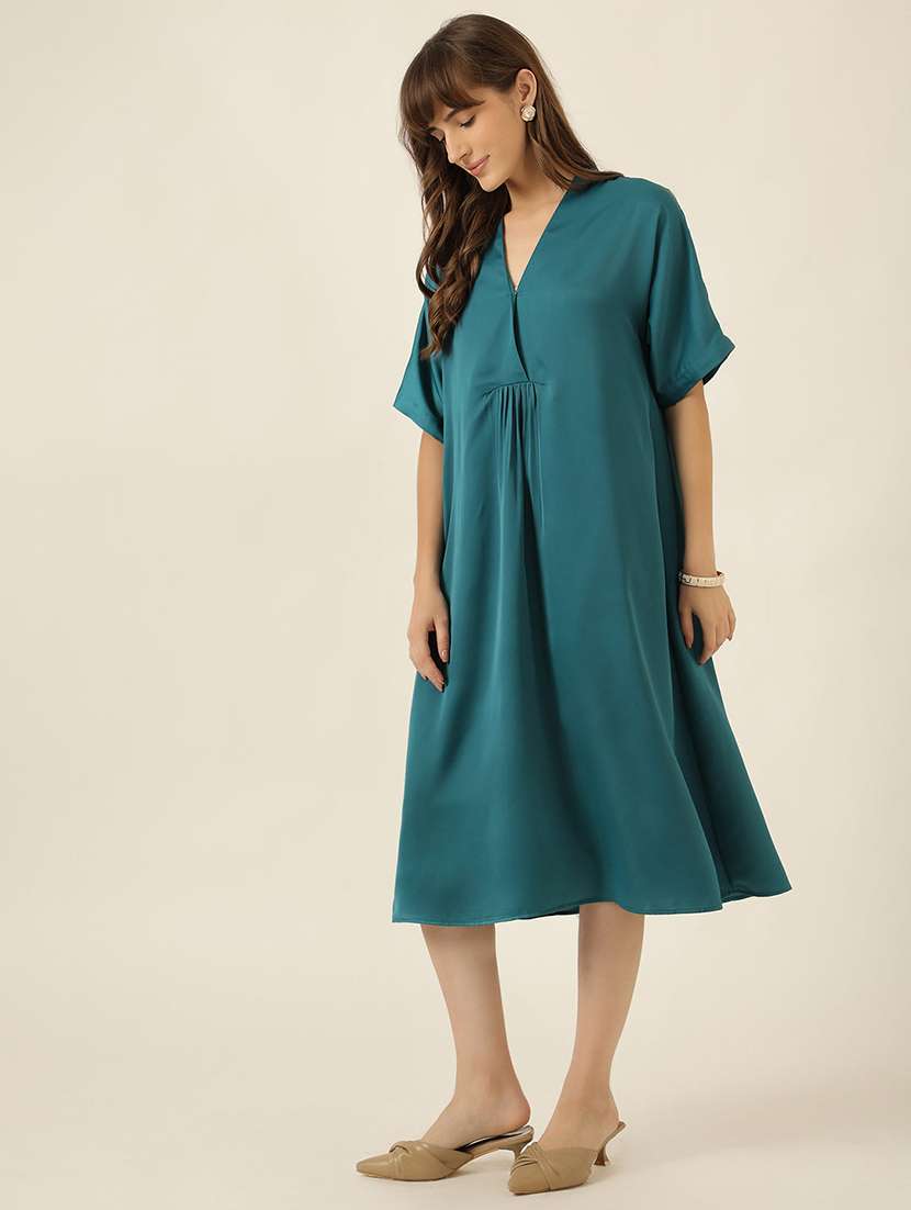 women solid short sleeve a-line dress - 22467470 -  Standard Image - 3
